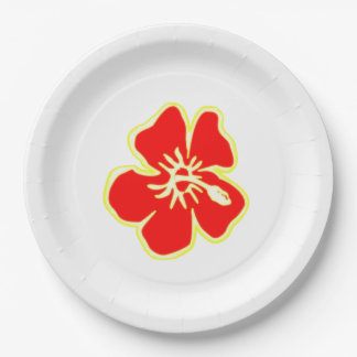 Red Hibiscus Flower Tropical Hawaiian Luau Party Paper Plates