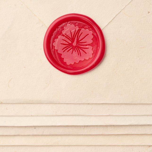 Red Hibiscus Flower Wedding Hawaiian Tropical Wax Seal Sticker (Front)