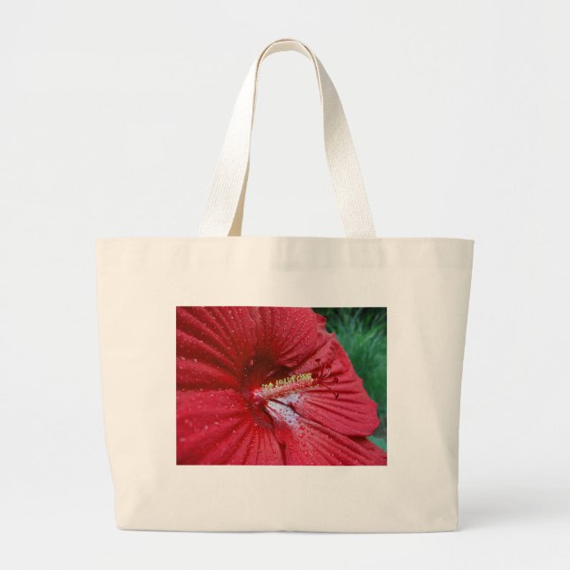 Red Hibiscus Flower With Raindrops Photo Large Tote Bag (Front)