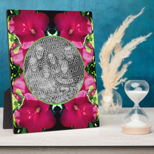 Red Hibiscus Flowers Add Your Photo Plaque