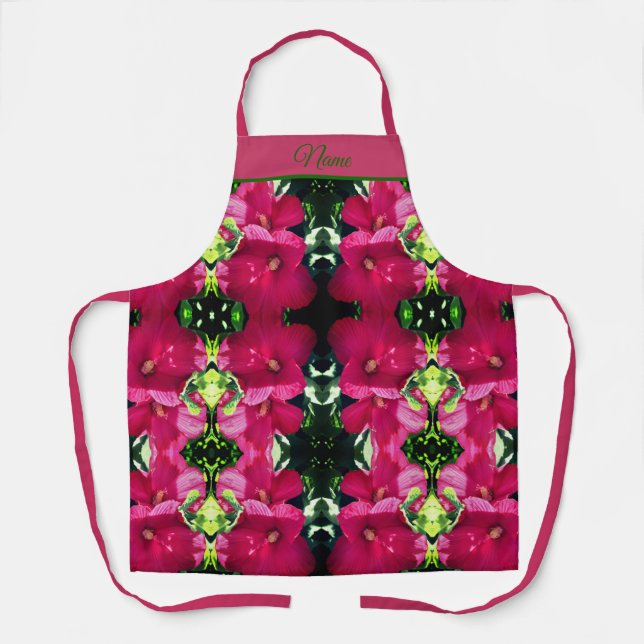 Red Hibiscus Flowers Art Pattern Personalized  Apron (Front)