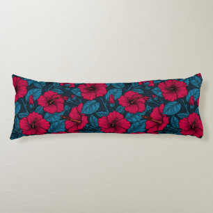 Red hibiscus flowers body pillow