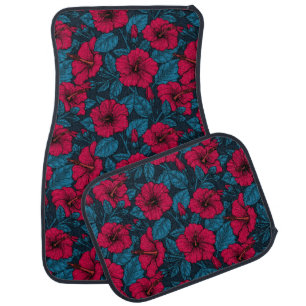 Red hibiscus flowers car floor mat