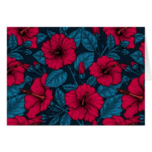 Red hibiscus flowers cards (Front Horizontal)
