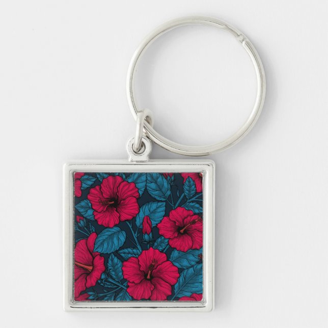 Red hibiscus flowers keychain (Front)