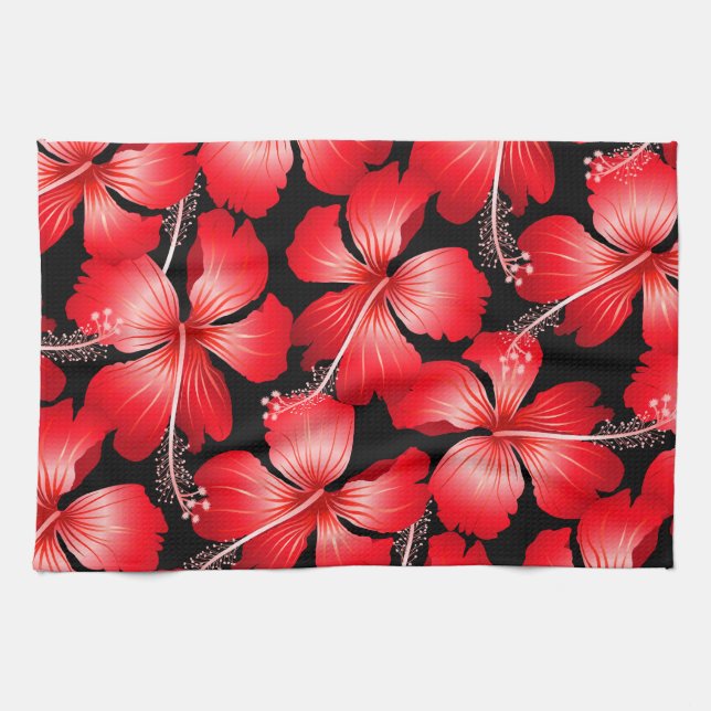 Red hibiscus flowers kitchen towel (Horizontal)