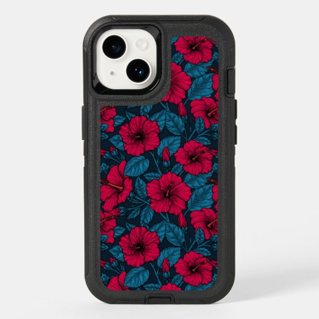 Red hibiscus flowers otterbox iPhone case (Back)