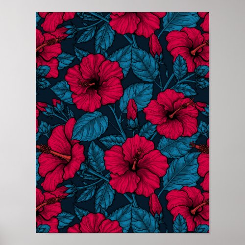 Red hibiscus flowers poster