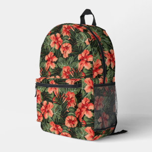 Red Hibiscus Flowers Printed Backpack