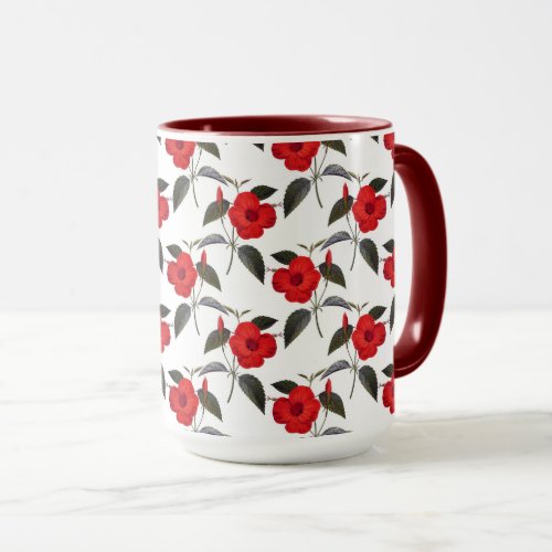 Red Hibiscus Flowers Seamless Background Mug