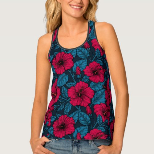 Red hibiscus flowers tank top