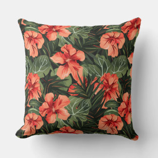 Red Hibiscus Flowers Throw Pillow