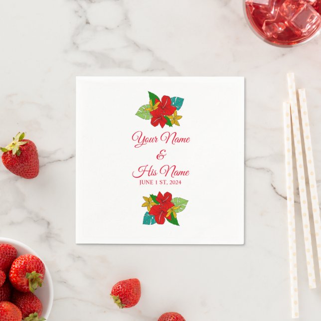 Red Hibiscus Flowers Thunder_Cove  Napkins (Insitu)