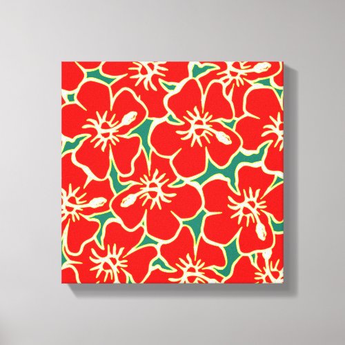 Red Hibiscus Flowers Tropical Hawaiian Canvas Art