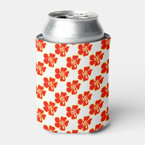 Red Hibiscus Flowers Tropical Hawaiian Luau Can Cooler