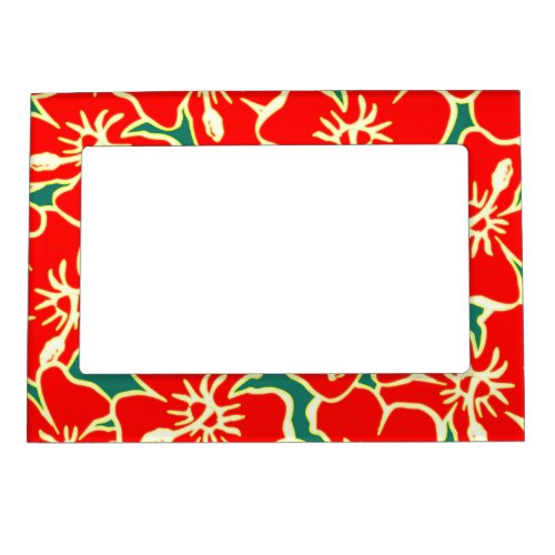 Red Hibiscus Flowers Tropical Hawaiian Luau Magnetic Photo Frame