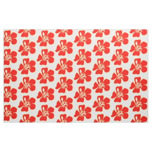 Red Hibiscus Flowers Tropical Hawaiian Luau Party Fabric