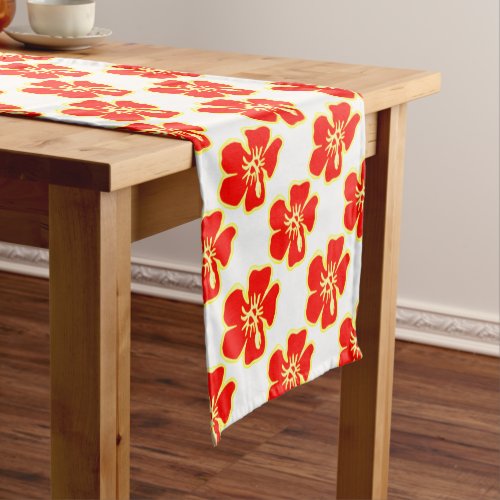 Red Hibiscus Flowers Tropical Hawaiian Luau Party Short Table Runner