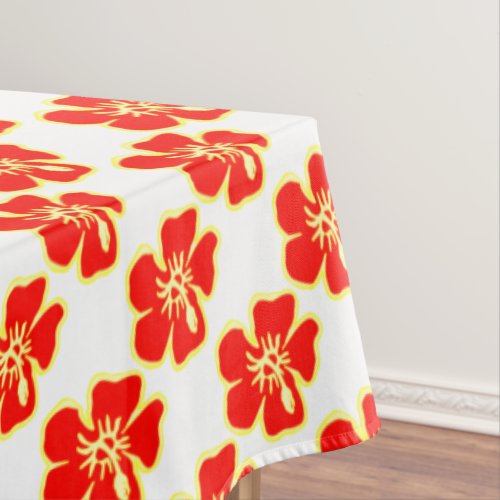 Red Hibiscus Flowers Tropical Hawaiian Luau Party Tablecloth