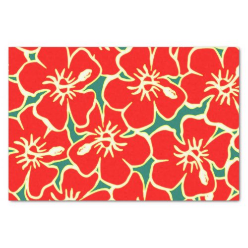 Red Hibiscus Flowers Tropical Hawaiian Luau Tissue Paper