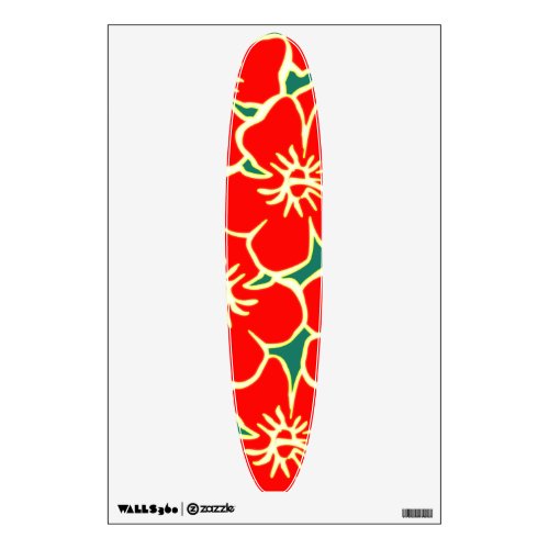 Red Hibiscus Flowers Tropical Hawaiian Surf Board Wall Sticker