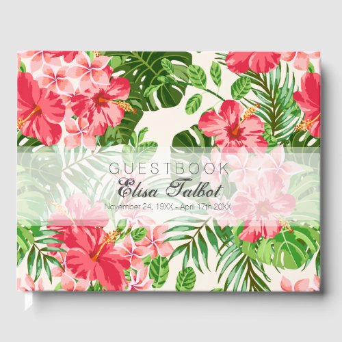 Red Hibiscus Funeral Memorial Guest Book