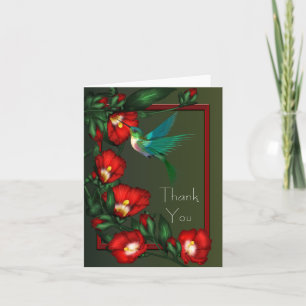 Red Hibiscus Green Hummingbird Thank You Cards