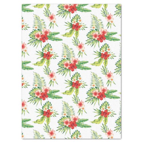 Red Hibiscus  Green Tropical Leafs Pattern Tissue Paper