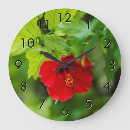 Red Hibiscus Hawaii Tropical Flower Large Clock