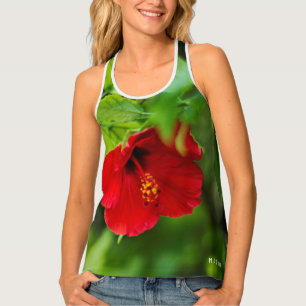 Red Hibiscus Hawaii Tropical Flower Tank Top