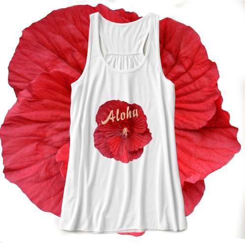 Red Hibiscus Hawaiian Aloha Floral Tank Top