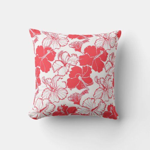 Red Hibiscus Hawaiian flower Pattern Tropical Thro Throw Pillow