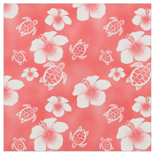 Red Hibiscus Honu Hawaiian Fabric