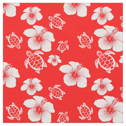 Red Hibiscus Honu Hawaiian Fabric