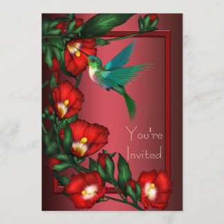 Red Hibiscus Hummingbird Invitation Template