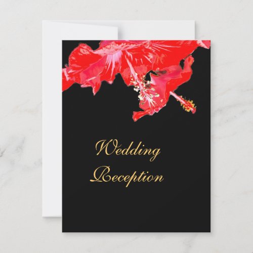 Red hibiscus on black Wedding Reception Personalised Announcements