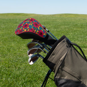 Red hibiscus on orange golf head cover
