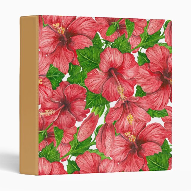 Red hibiscus pattern II 3 Ring Binder (Front/Spine)