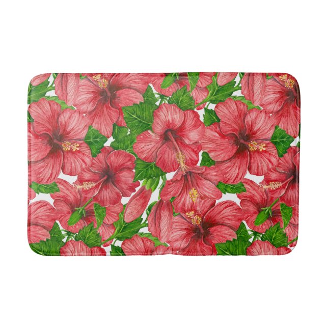 Red hibiscus pattern II Bath Mat (Front)