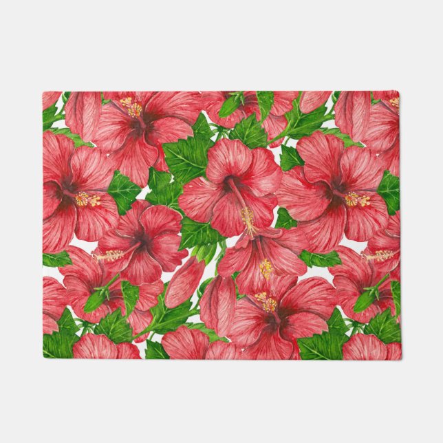 Red hibiscus pattern II Doormat (Front)