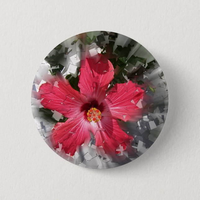 Red Hibiscus Pinback Button (Front)