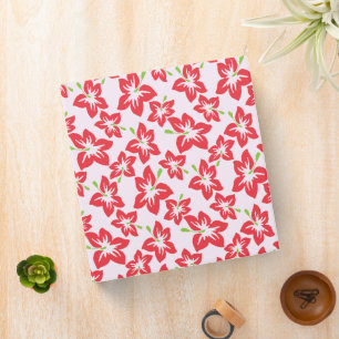 Red Hibiscus, Red Flowers, Pattern Of Flowers 3 Ring Binder
