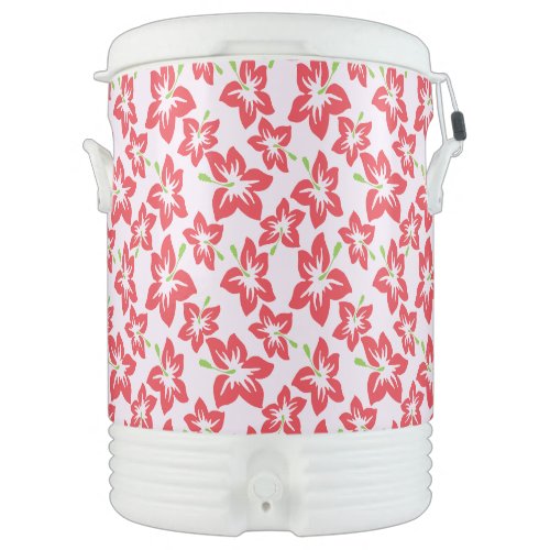 Red Hibiscus Red Flowers Pattern Of Flowers Beverage Cooler