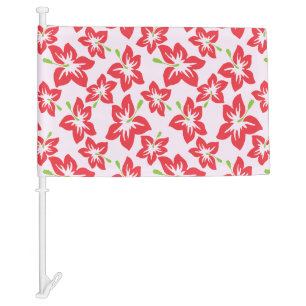 Red Hibiscus, Red Flowers, Pattern Of Flowers Car Flag