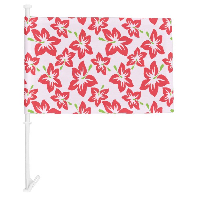 Red Hibiscus, Red Flowers, Pattern Of Flowers Car Flag (Front)