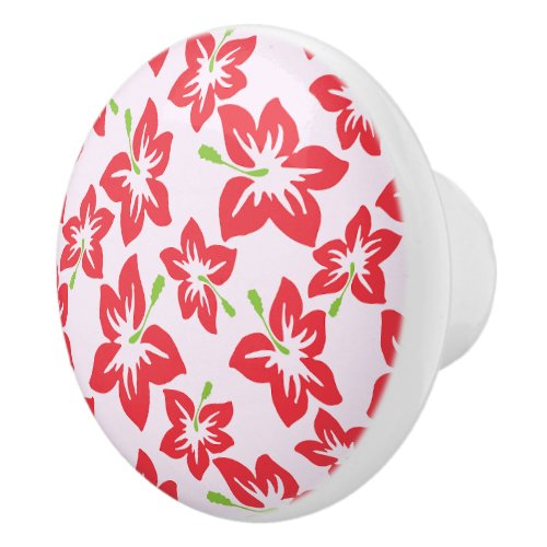 Red Hibiscus Red Flowers Pattern Of Flowers Ceramic Knob