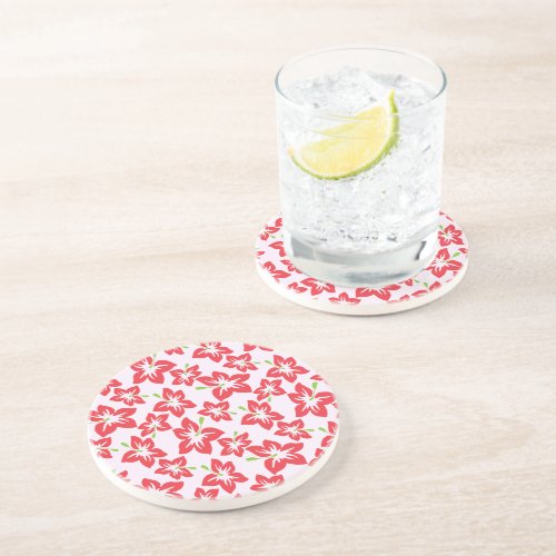 Red Hibiscus Red Flowers Pattern Of Flowers Coaster