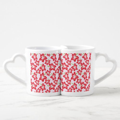 Red Hibiscus Red Flowers Pattern Of Flowers Coffee Mug Set