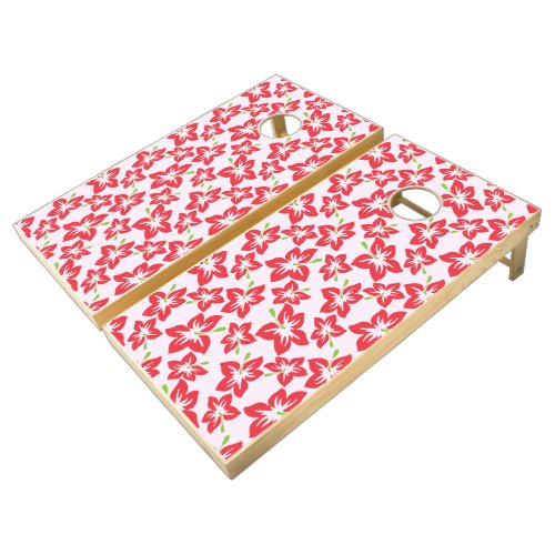 Red Hibiscus Red Flowers Pattern Of Flowers Cornhole Set