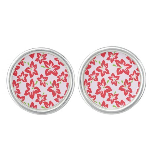 Red Hibiscus Red Flowers Pattern Of Flowers Cufflinks